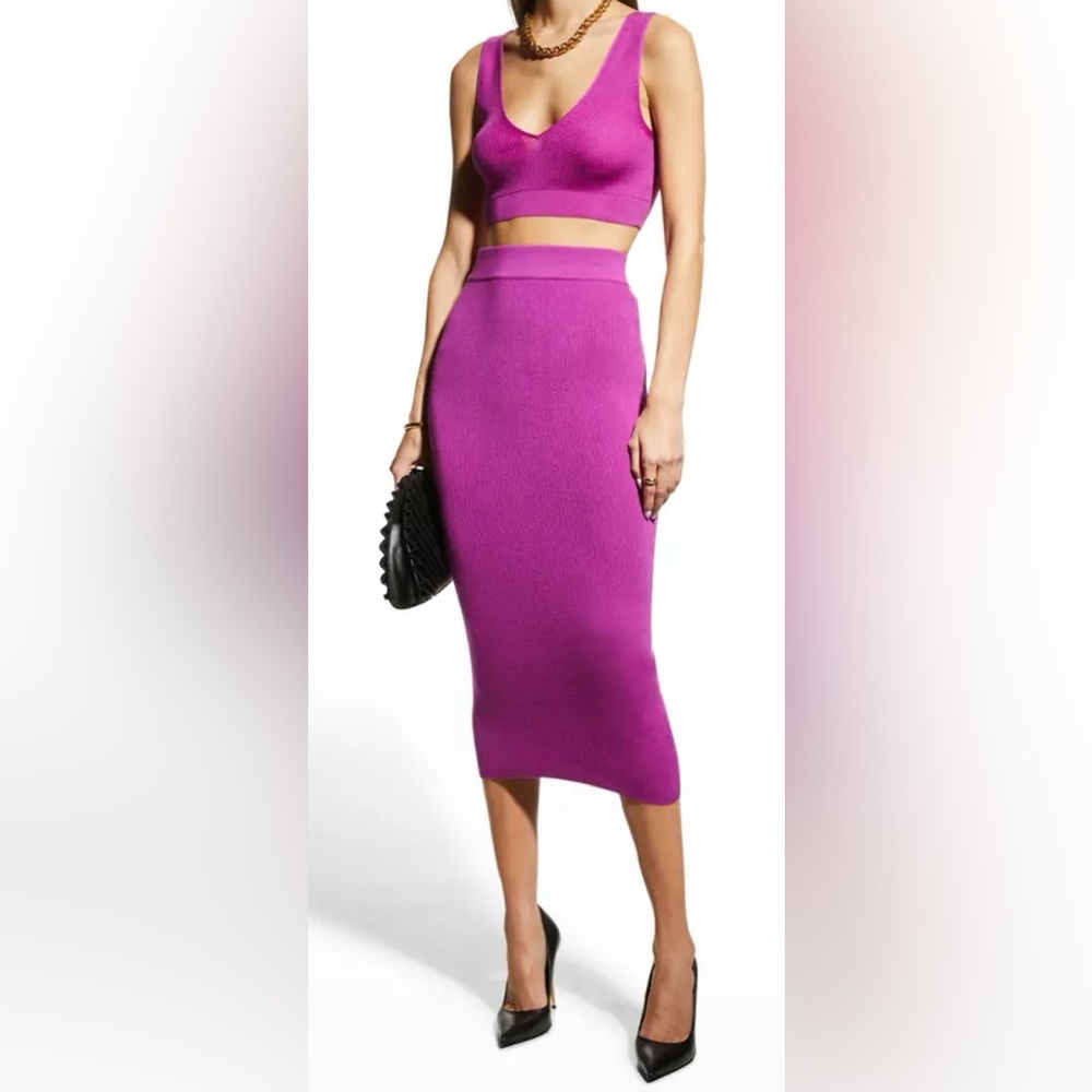 TOM FORD Cashmere Ribbed Midi Skirt - Fuchsia